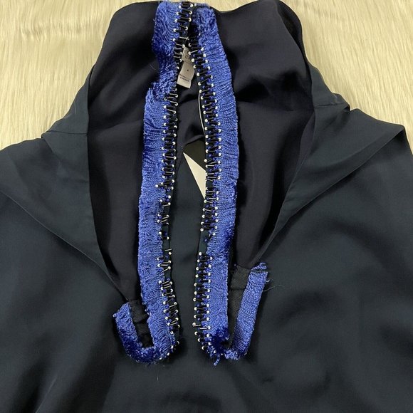 Derek Lam 10 Crosby Women's Size 6 Navy Blue Beaded Tank Top **FLAW** - Picture 7 of 10